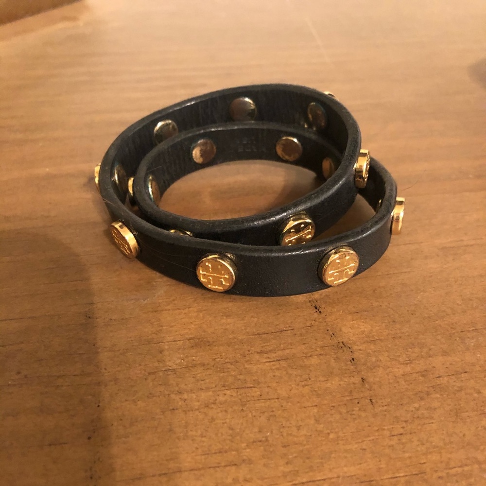 Tory Burch Leather Logo-Stud Double-Wrap Bracelet